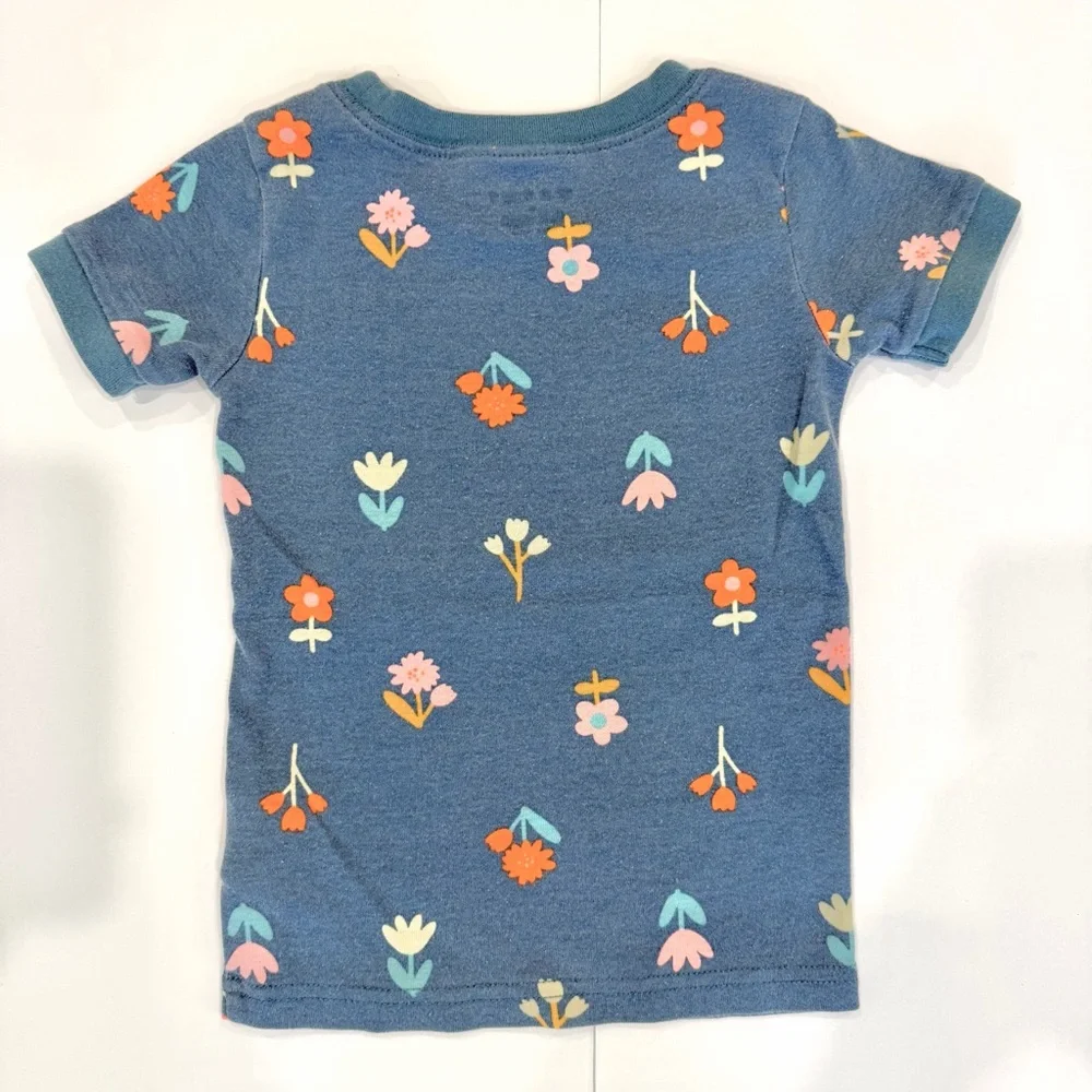 Old Navy Blue Teal Floral Toddler Girls Short Sleeve and Shorts Pajama Set - 3T